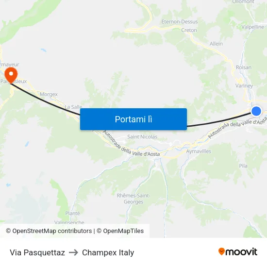 Via Pasquettaz to Champex Italy map