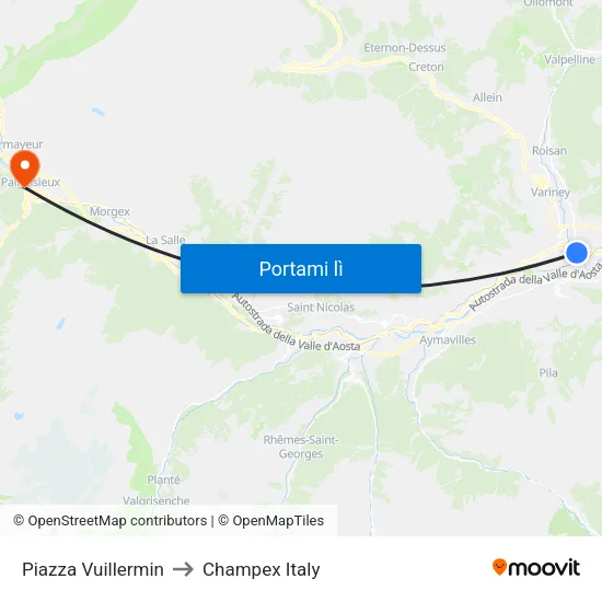 Piazza Vuillermin to Champex Italy map