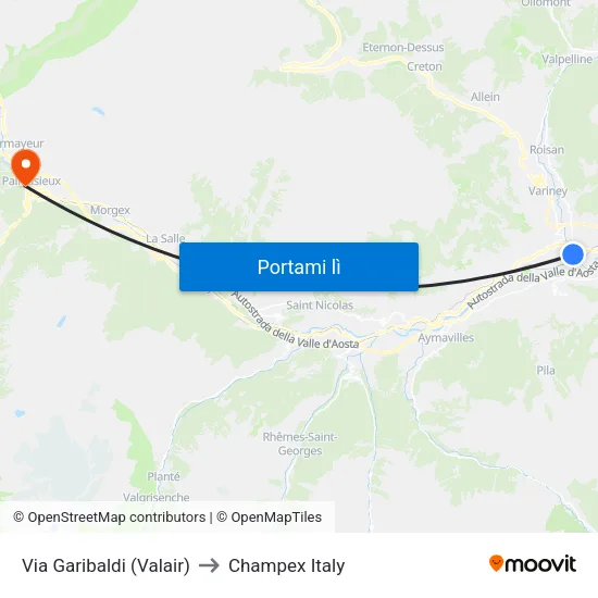 Via Garibaldi (Valair) to Champex Italy map