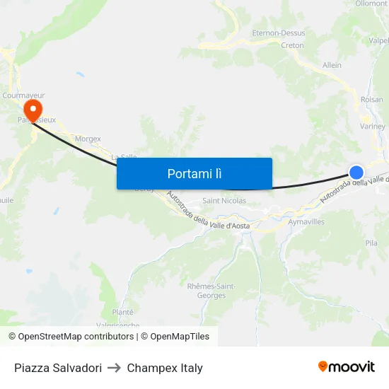 Piazza Salvadori to Champex Italy map