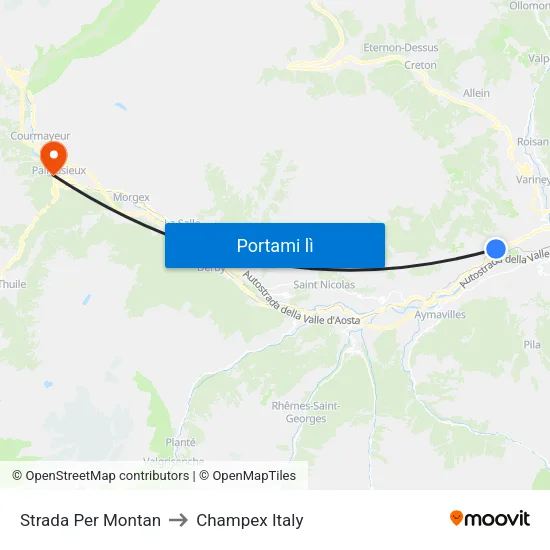 Strada Per Montan to Champex Italy map