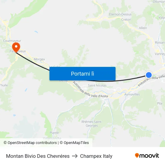 Montan Bivio Des Chevréres to Champex Italy map