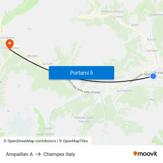 Ampaillan A to Champex Italy map