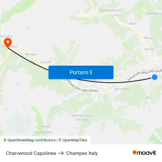 Charvensod Capolinea to Champex Italy map