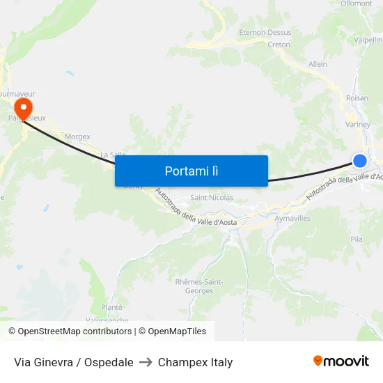 Via Ginevra / Ospedale to Champex Italy map