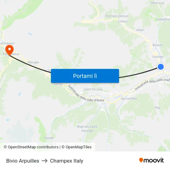 Bivio Arpuilles to Champex Italy map