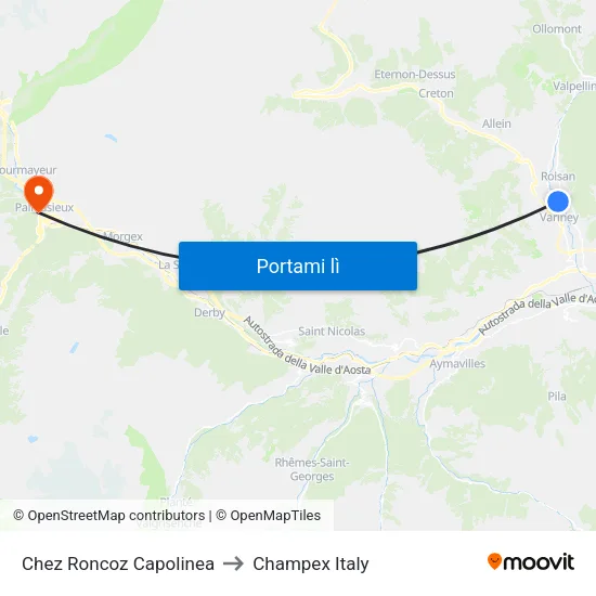 Chez Roncoz Capolinea to Champex Italy map
