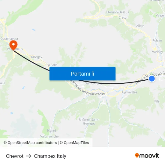Chevrot to Champex Italy map