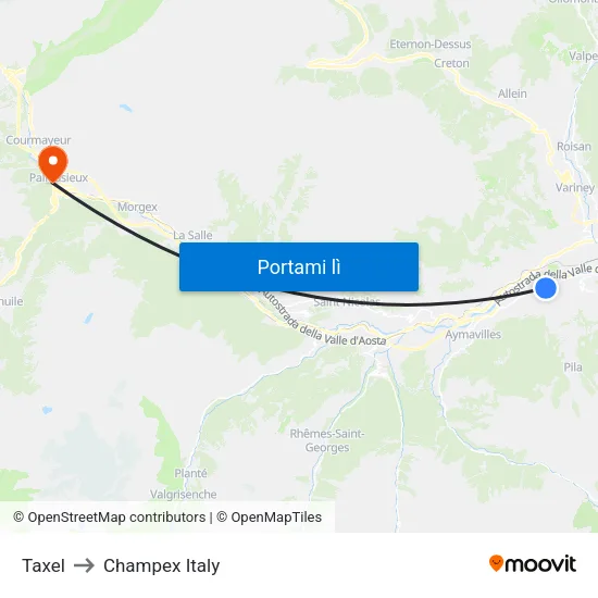 Taxel to Champex Italy map