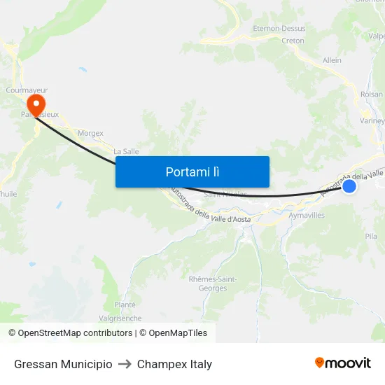 Gressan Municipio to Champex Italy map