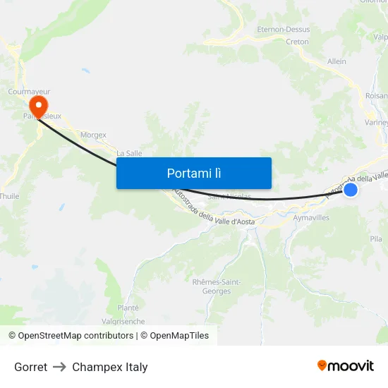 Gorret to Champex Italy map