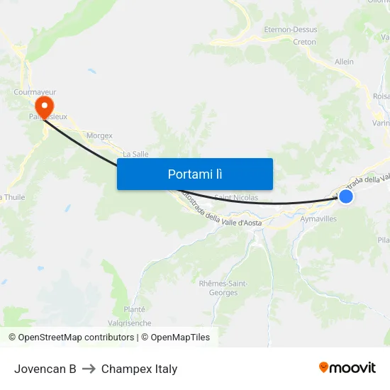 Jovencan B to Champex Italy map