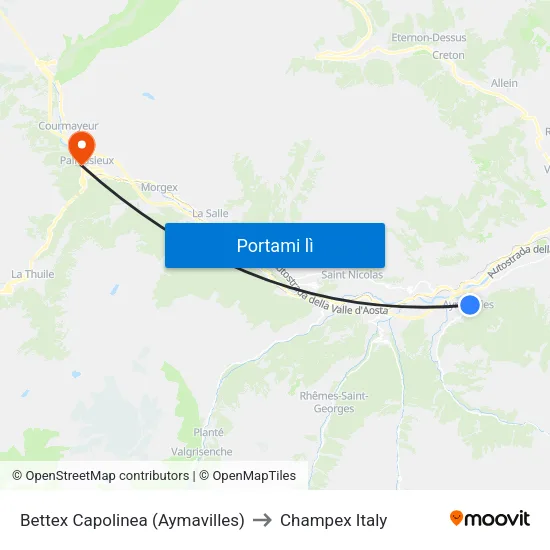 Bettex Capolinea (Aymavilles) to Champex Italy map