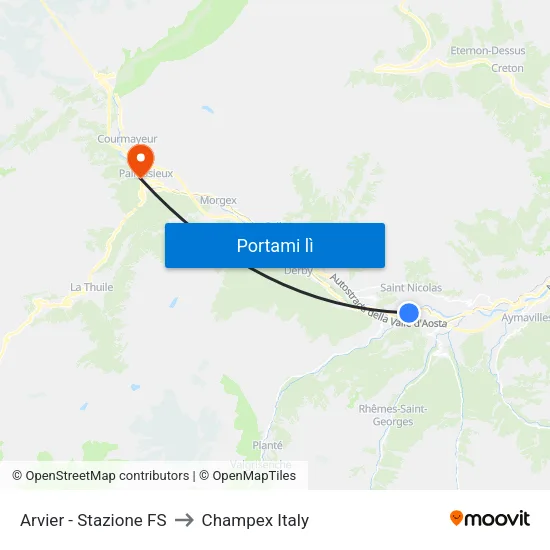 Arvier - Stazione FS to Champex Italy map