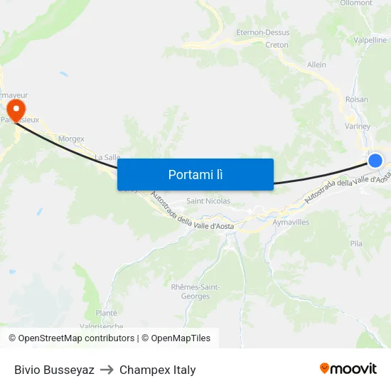 Bivio Busseyaz to Champex Italy map