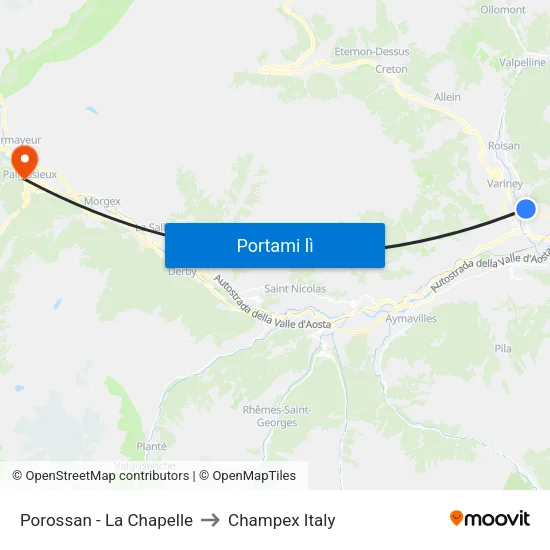 Porossan - La Chapelle to Champex Italy map