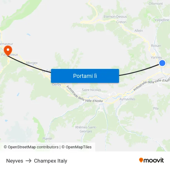 Neyves to Champex Italy map