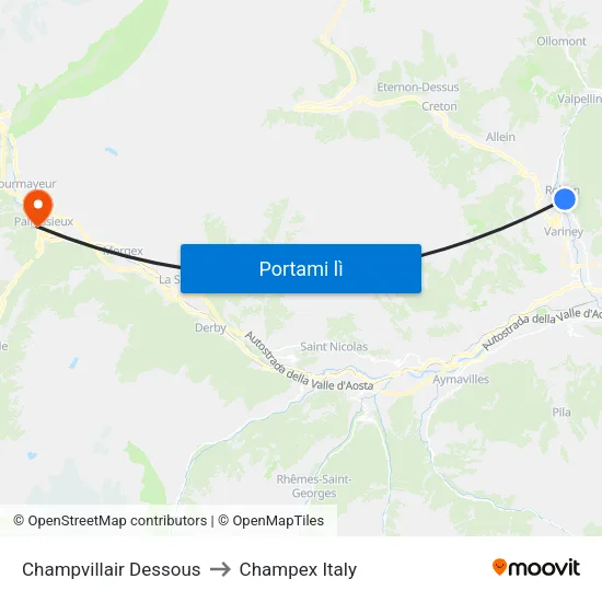 Champvillair Dessous to Champex Italy map