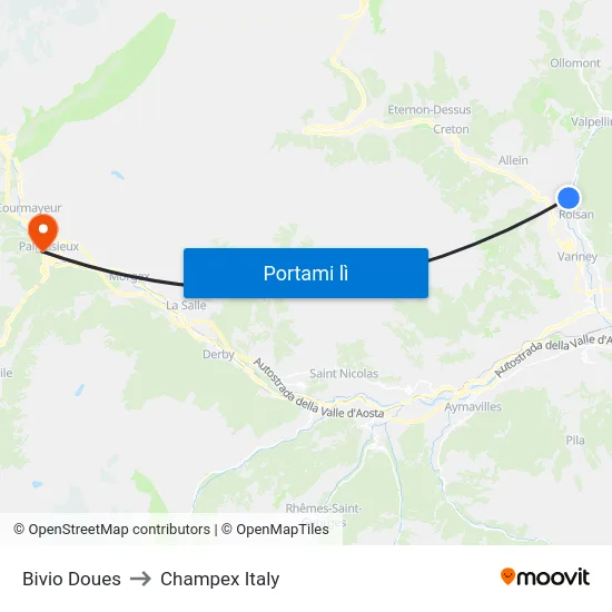 Bivio Doues to Champex Italy map