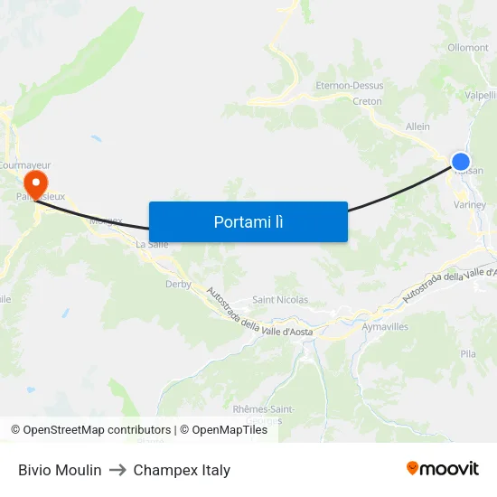 Bivio Moulin to Champex Italy map