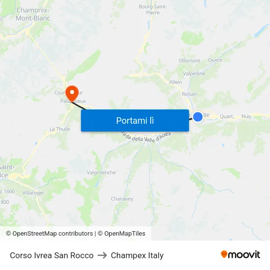 Corso Ivrea San Rocco to Champex Italy map