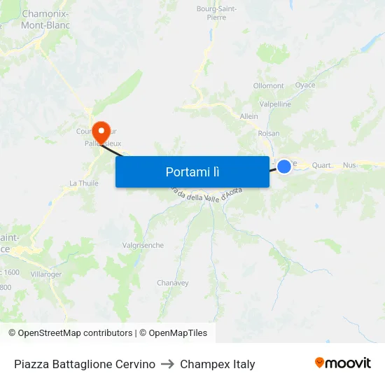 Piazza Battaglione Cervino to Champex Italy map