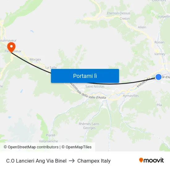 C.O Lancieri Ang Via Binel to Champex Italy map