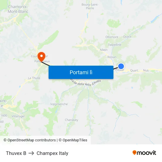 Thuvex B to Champex Italy map