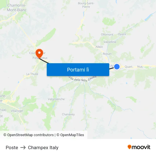 Poste to Champex Italy map