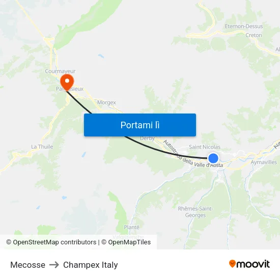 Mecosse to Champex Italy map