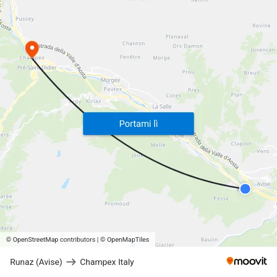 Runaz to Champex Italy map