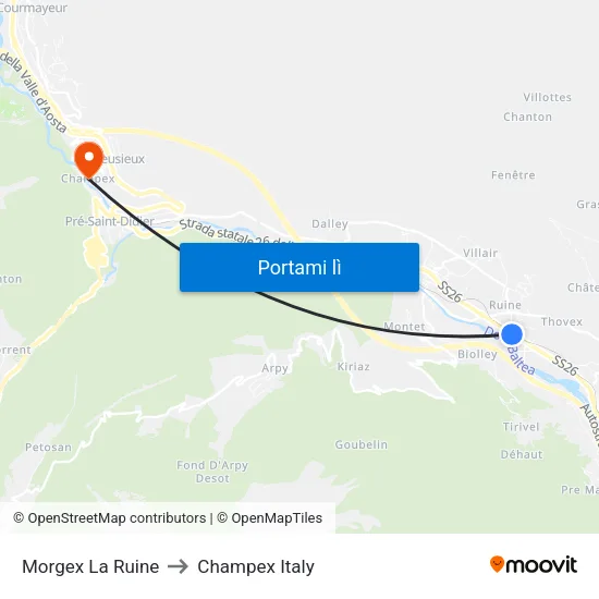 Morgex La Ruine to Champex Italy map