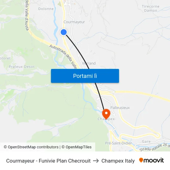 Courmayeur - Funivie Plan Checrouit to Champex Italy map