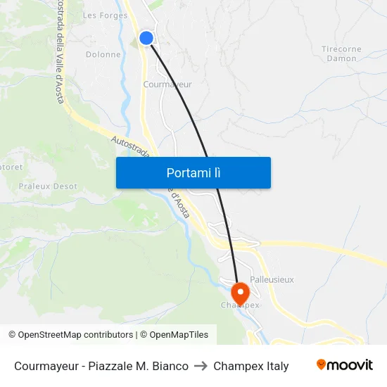 Courmayeur - Piazzale M. Bianco to Champex Italy map