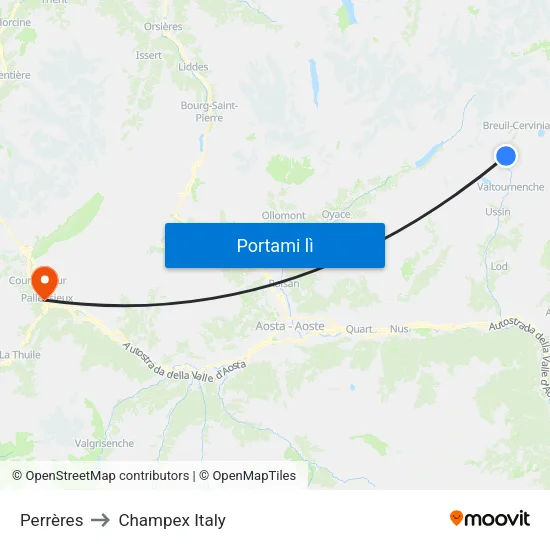Perrères to Champex Italy map