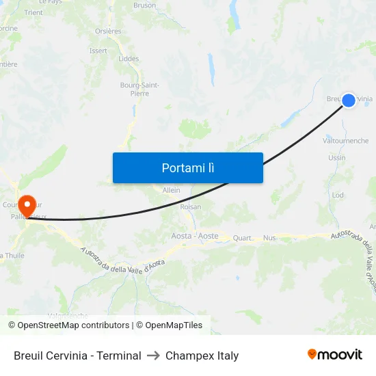 Breuil Cervinia - Terminal to Champex Italy map