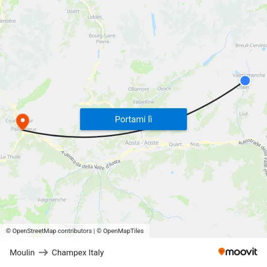 Moulin to Champex Italy map