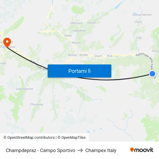 Champdepraz - Campo Sportivo to Champex Italy map