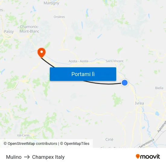 Hone - Mulino to Champex Italy map