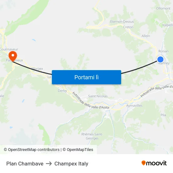 Plan Chambave to Champex Italy map