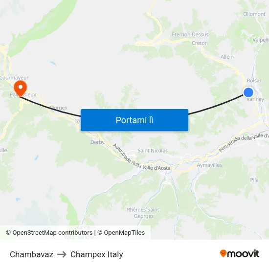 Chambavaz to Champex Italy map