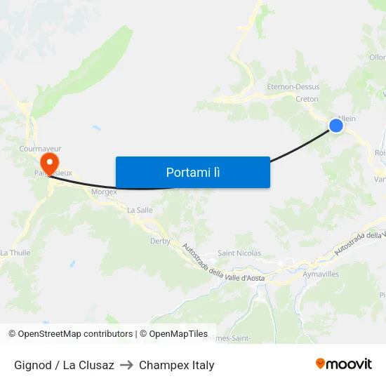 Gignod / La Clusaz to Champex Italy map