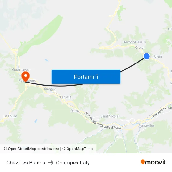 Chez Les Blancs to Champex Italy map