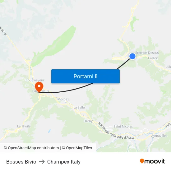 Bosses Bivio to Champex Italy map
