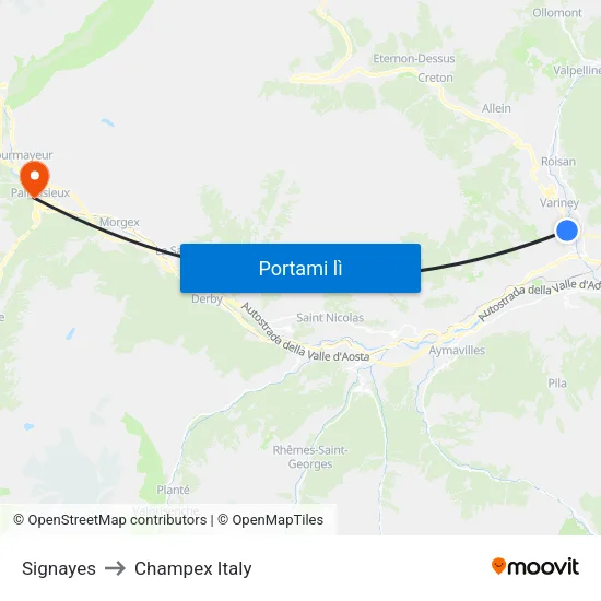 Signayes to Champex Italy map