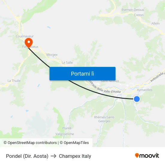 Pondel (Dir. Aosta) to Champex Italy map
