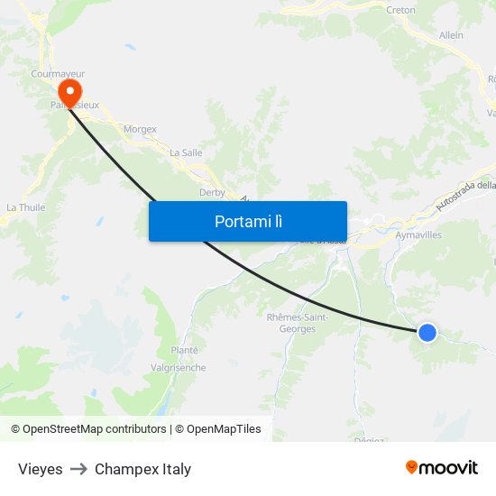 Vieyes to Champex Italy map