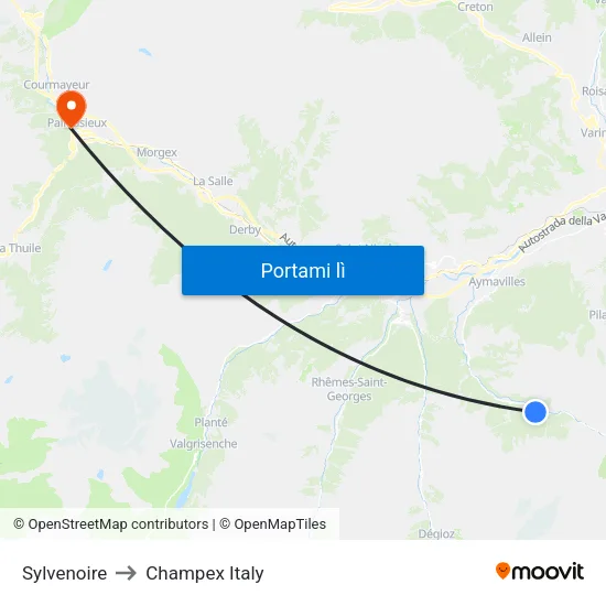 Sylvenoire to Champex Italy map