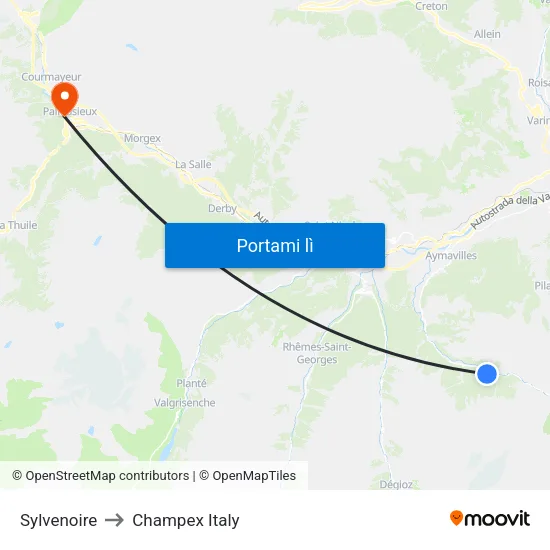 Sylvenoire to Champex Italy map