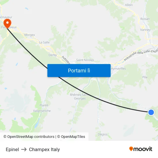 Epinel to Champex Italy map